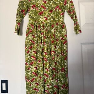 SweetHoney Long Sleeve Dress in Green and Red Floral